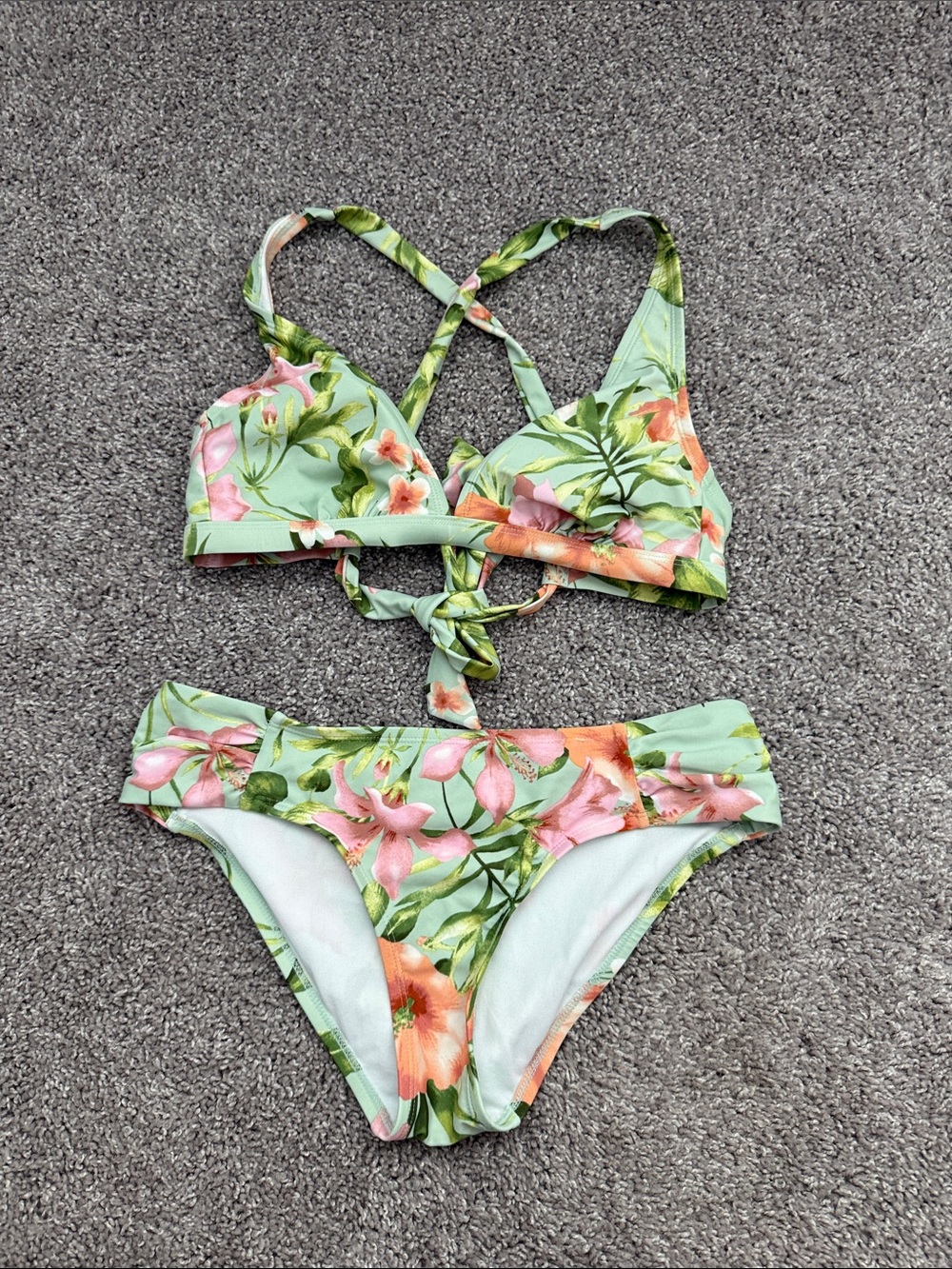 Kona Sol Floral Bikini Set in Mint Green, Pink & Orange